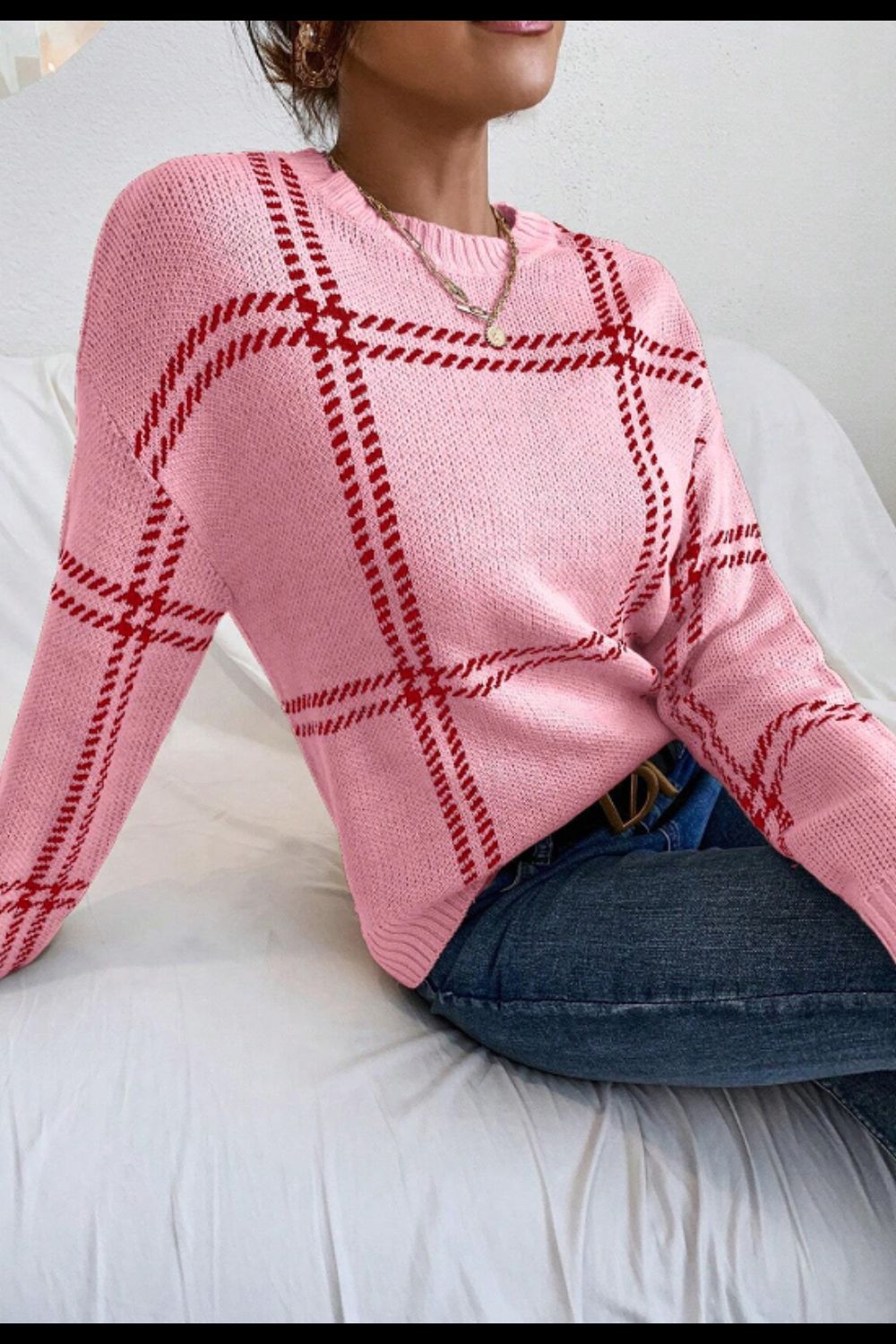 Contrast Round Neck Long Sleeve Sweater