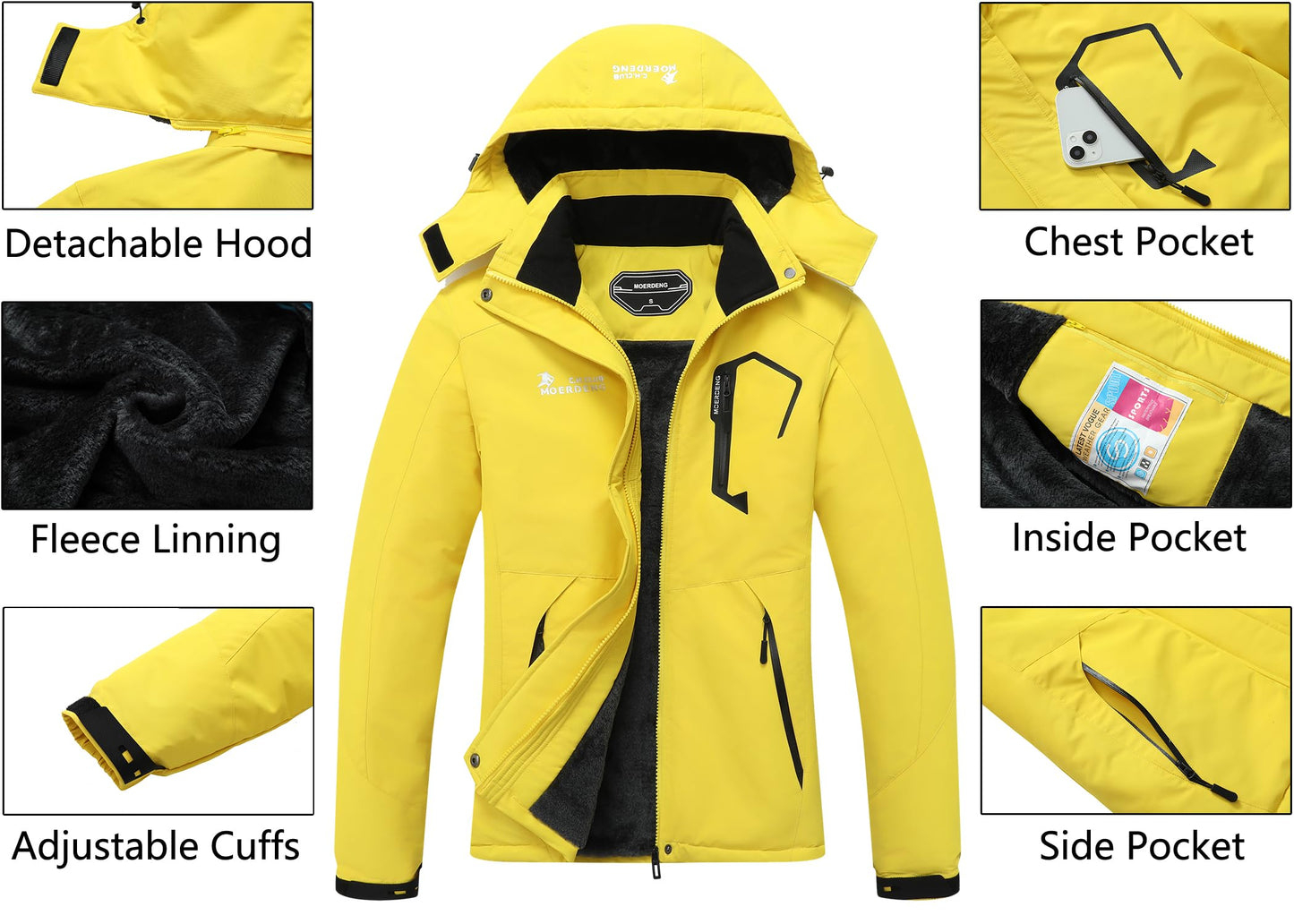 MOERDENG Women's Waterproof Ski Jacket Warm Winter Snow Coat Mountain Windbreaker Hooded Raincoat Jacket