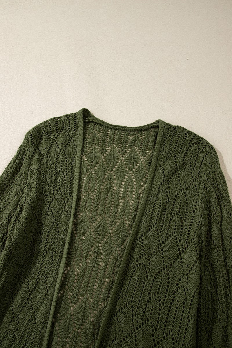 Openwork Open Front Long Sleeve Cardigan