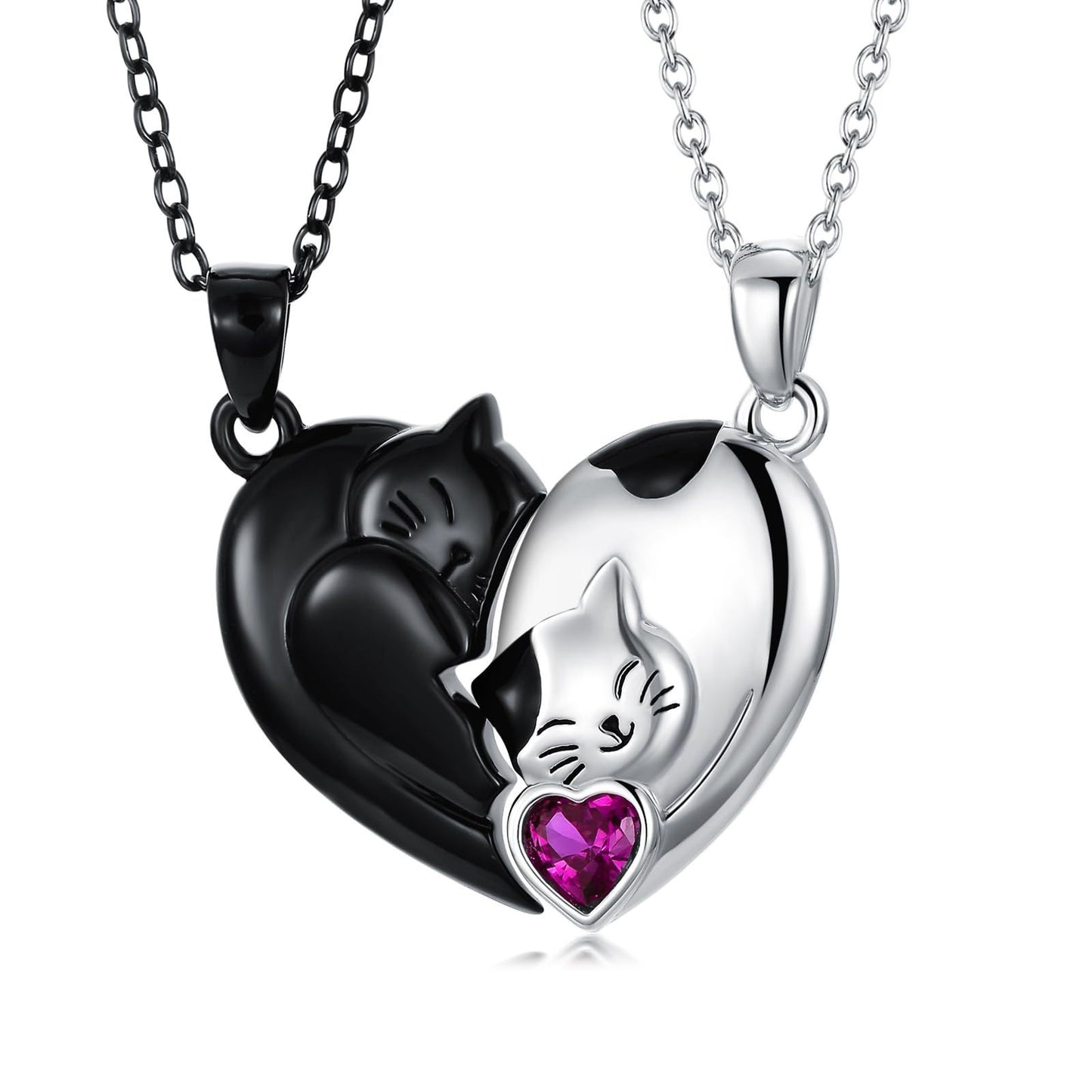 Couple Stitching Love Black And White  Hug Cute Pet Cat Couple Pendant Necklace For Women Girls Fashion Exquisite Gift