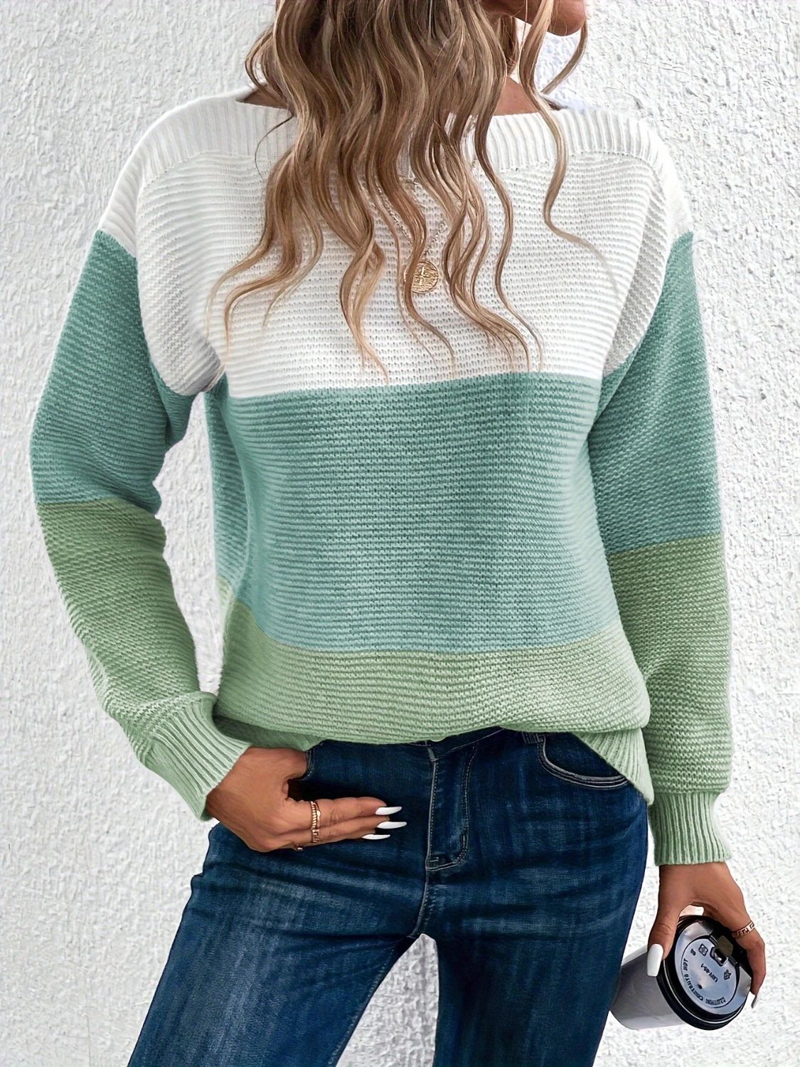 Color Block Boat Neck Sweater