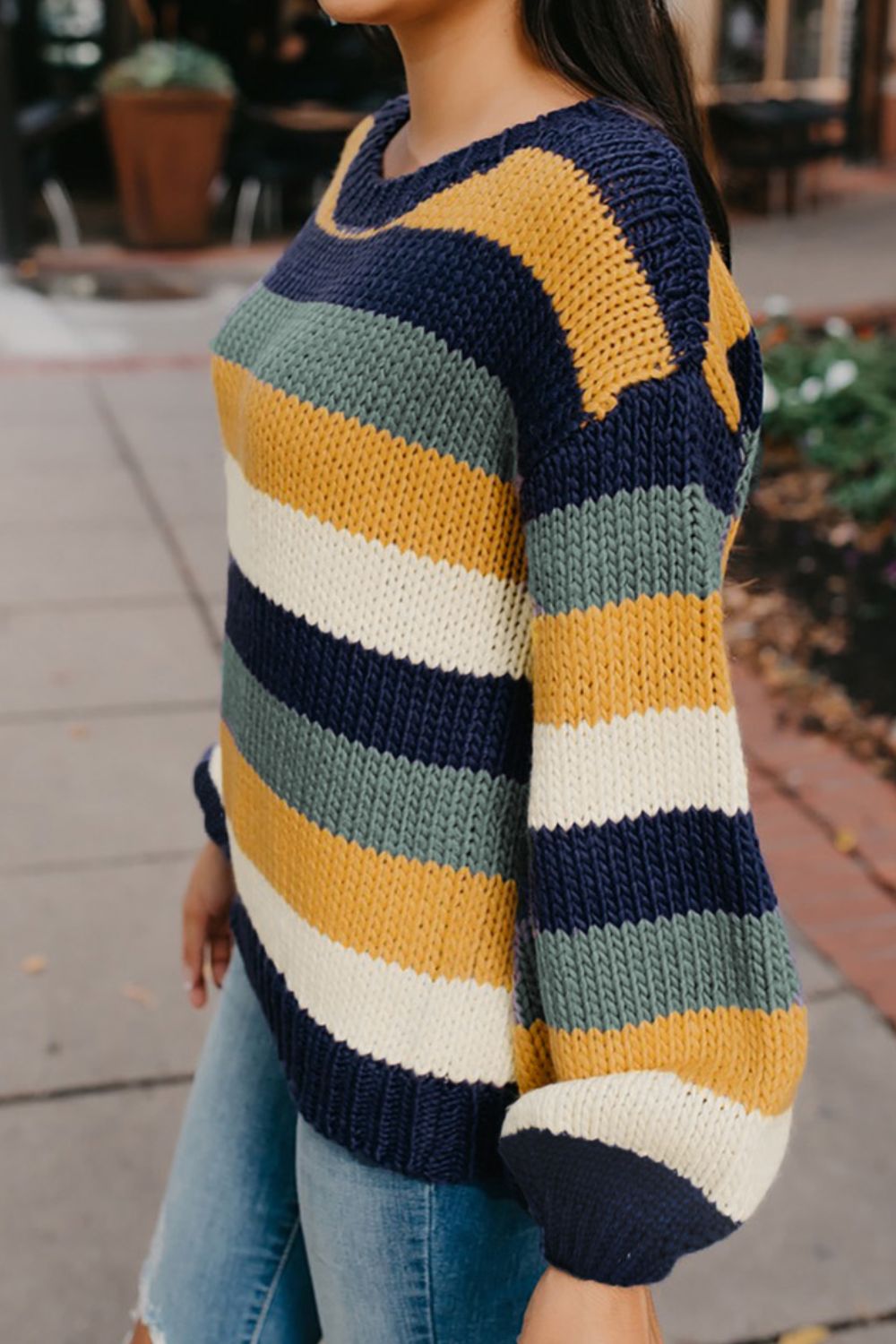 Color Block Round Neck Dropped Shoulder Sweater