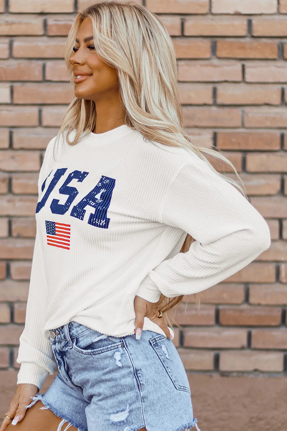 Letter Graphic Round Neck Long Sleeve Sweatshirt