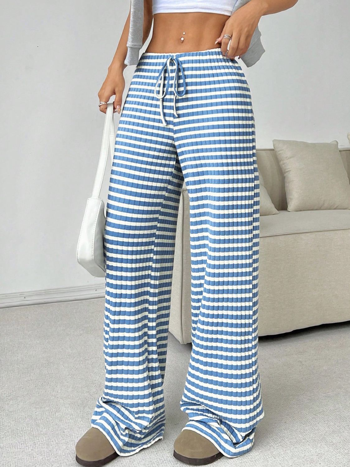 Tied Striped Wide Leg Pants